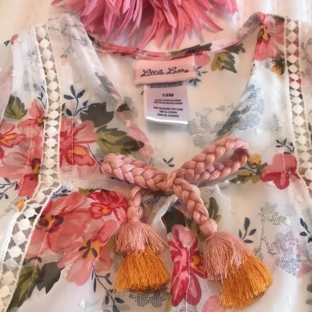 Little Lass Girls Floral Crocheted Coverup Kimono Size 12months